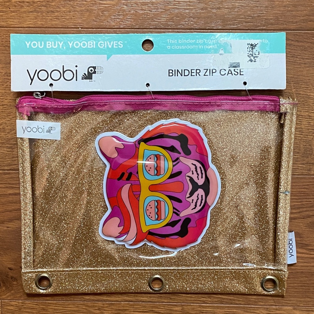 Yoobi Gold Glitter Binder Pouch with Colorful Tiger